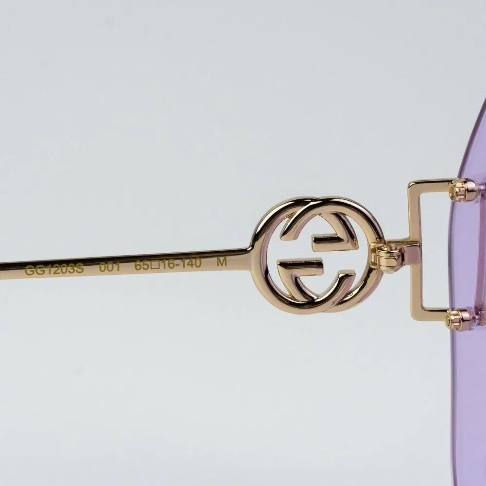 Gucci Women Sunglasses Gold Chain Violet Round GG1203S 001 NEW AUTHENTIC